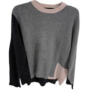 360 Cashmere Sweater Pullover Long Sleeve Colorblock Ribbed Gray Pink Size M